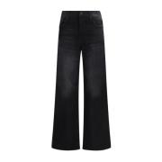 Wijde katoenen jeans met knoopsluiting Mother , Black , Dames