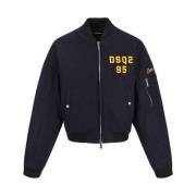 Monogram Wollen Bomberjack met Geribbelde Kraag Dsquared2 , Blue , Her...