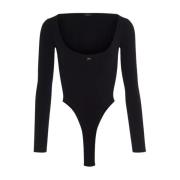 Zwarte Gebreide Bodysuit met Diepe Halslijn Mugler , Black , Dames