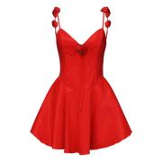 Rode Taffeta V-Hals Jurk met Rozetten For Love & Lemons , Red , Dames