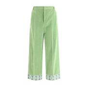 Fluwelen Wijde Katoenen Broek Contrastzoom Valentino , Green , Heren