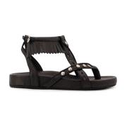 Leren Franje Enkelband Sandalen Isabel Marant , Black , Dames