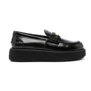 Zwarte Leren Loafer met Logo-Embossing Miu Miu , Black , Dames