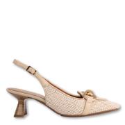 Leren en stoffen slingback pumps met raffia-effect Lodi , Beige , Dame...