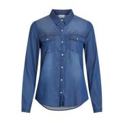 Blauwe Denim Blouse met Lange Mouwen Vila , Blue , Dames