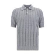 Monochrome Geribbelde Linnen Polo Shirt Brunello Cucinelli , Gray , He...