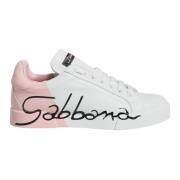 Witte Roze Portofino Lage Top Sneakers Dolce & Gabbana , White , Dames