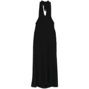 Zwarte Crepe Midi Jurk met Halsband Federica Tosi , Black , Dames