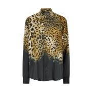 Zijden overhemd met Jaguar Print Lange mouwen Roberto Cavalli , Multic...