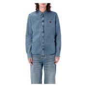 Denim Shirt met Rode Borduursels Ami Paris , Blue , Heren