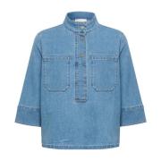 Denim Blouse met ¾ Mouwen en Zakken My Essential Wardrobe , Blue , Dam...