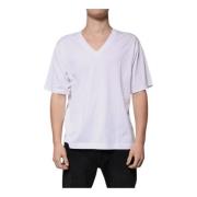 Witte Katoenen V-hals Logo T-shirt Dolce & Gabbana , White , Heren