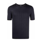 Geribbeld T-shirt in Blauw Barba , Blue , Heren