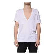 Wit Logo Geborduurd V-hals T-shirt Dolce & Gabbana , White , Heren