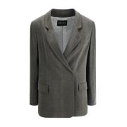 Satin Double-Breasted Blazer met Inkeping Revers Giorgio Armani , Gray...