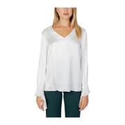 Witte Satijnen V-Hals Blouse Lange Mouwen Sandro Ferrone , White , Dam...