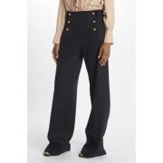 Blauwe Wollen Broek met Gouden Knopen N21 , Blue , Dames