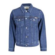 Heren Blauwe Denim Jack met Logo Calvin Klein , Blue , Heren