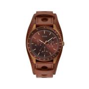 Bruin Leren Horloge Montana Kalender Tachymeter Guess , Brown , Heren