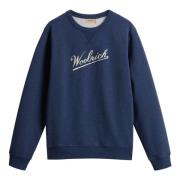 Blauwe Geribbelde Trui met Bedrukt Logo Woolrich , Blue , Heren