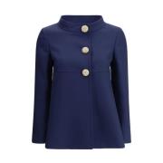 Jeweled Button Caban Jacket High Collar Valentino , Blue , Dames