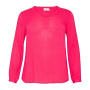 Framboos V-hals Blouse Kaffe Curve , Pink , Dames