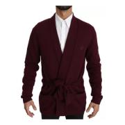 Luxe Cashmere Cardigan Sweater Maroon Dolce & Gabbana , Brown , Heren