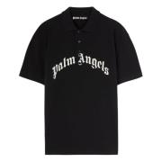 Zwart Curved Logo Polo Shirt Palm Angels , Black , Heren