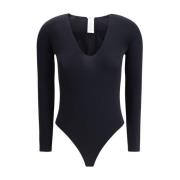 Elegant V-hals Lange Mouw Bodysuit Wolford , Black , Dames