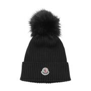 Wollen Logo Beanie Muts Moncler , Black , Unisex