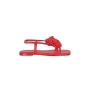 Leren platte sandalen met bloemapplicatie Vic Matié , Red , Dames