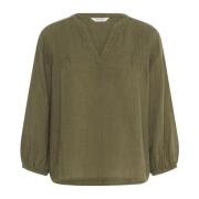 Eenvoudige Blouse met Plooien Part Two , Green , Dames