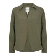 Linnen blouse met V-hals Part Two , Green , Dames