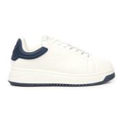 Wit Blauw Leren Sneakers Vetersluiting Emporio Armani , White , Heren