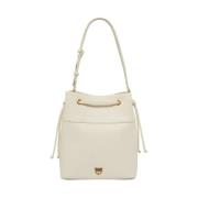 Witte Leren Trekkoordtas met Metalen Logo Pinko , White , Dames