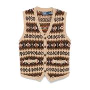 Wollen Fair Isle Intarsia Gebreid Vest Ralph Lauren , Beige , Heren