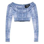 Denim Effect Longsleeve Top met Logo Balmain , Blue , Dames