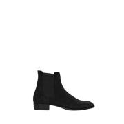 Zwarte Leren Enkellaarzen Saint Laurent , Black , Heren