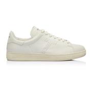 Witte Leren Sneakers met Geperforeerd Logo Tom Ford , White , Heren