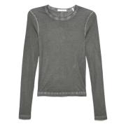 Geribbelde Crew Neck Longsleeve Top Helmut Lang , Gray , Dames