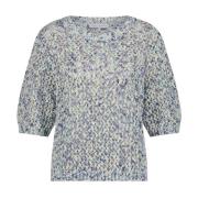 Blauwe Melange Gebreide Top met Pofmouwen Red Button , Blue , Dames