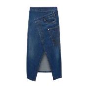 Blauwe Katoenen Midi Rok met Leren Detail JW Anderson , Blue , Dames