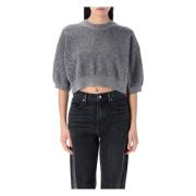 Grijze Logo-Geëtste Cropped Sweater Gebreide kleding T by Alexander Wa...