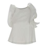 Witte Katoenen Poplin Top Kaos , White , Dames