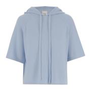 Lichtblauwe Katoenmix Gebreide Hoodie Allude , Blue , Dames