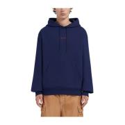 Navy Blauw Logo Print Hoodie Marni , Blue , Heren