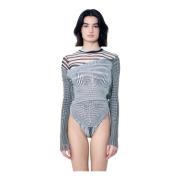 Mesh Bodysuit met Gedrapeerd Overlay Jean Paul Gaultier , Multicolor ,...