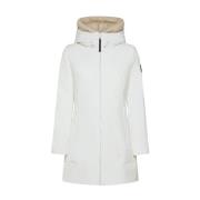 Stretch Nylon Aansluitende Hoodie Jas Dekker , White , Dames