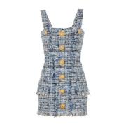 Korte Tweed Jurk Balmain , Blue , Dames