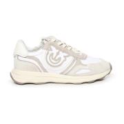 Witte Leren Sneakers met Suède Inzetstukken Pinko , White , Dames